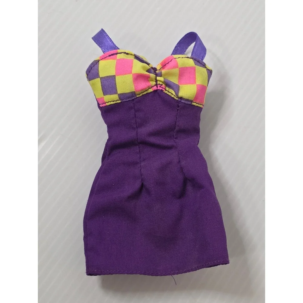 Vintage‎ Barbie Purple Dress Neon Checkered Top Mattel 1980s 1990s